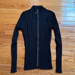 Belldini Black Sweater w/Bedazzled Zipper; S